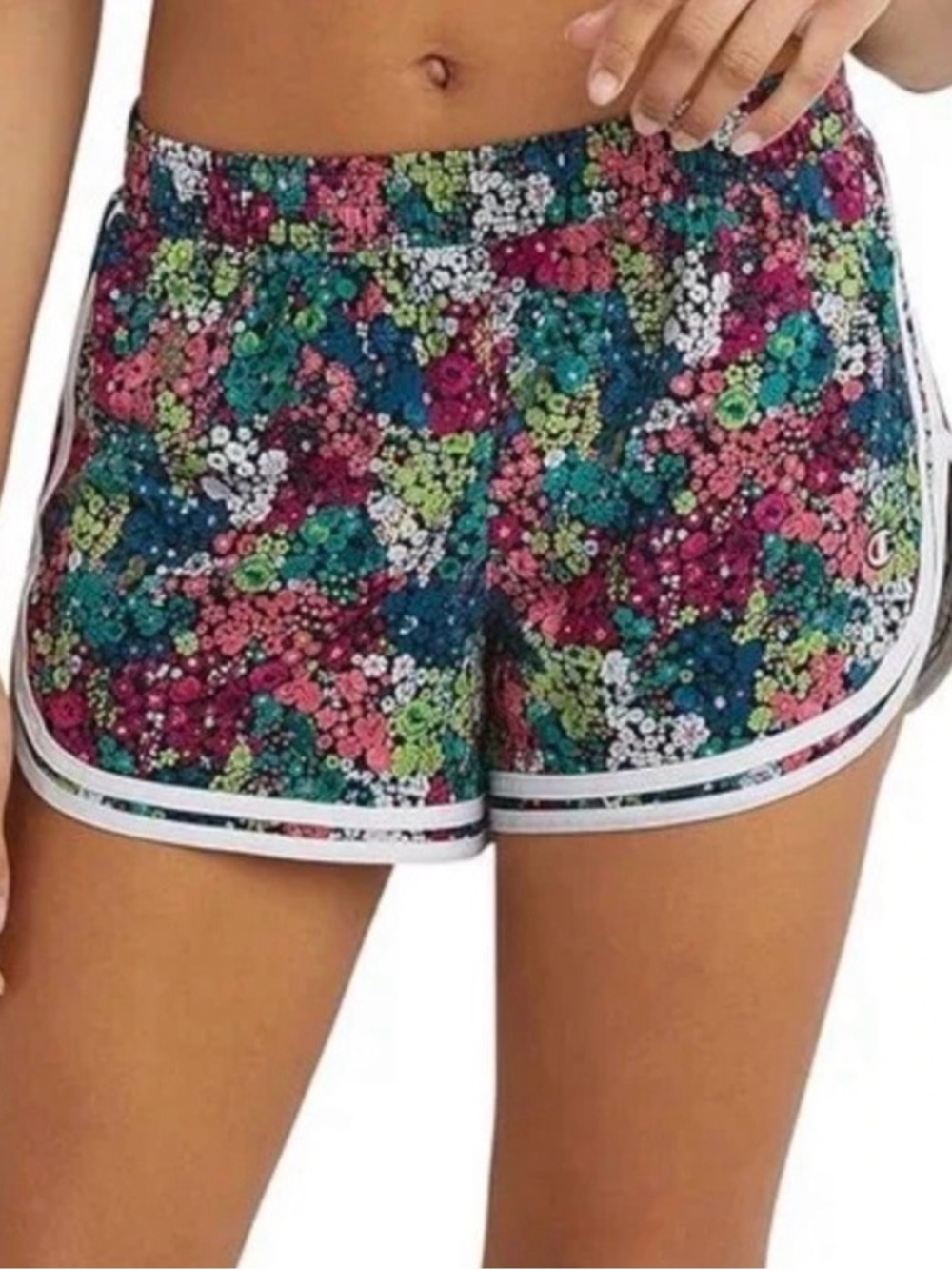 Champion Floral Print Athletic Shorts in Teal, Pink, Green